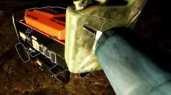 Pouring gasoline into a generator in The Forest