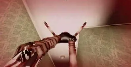 The Locust viewed from below in a hallway